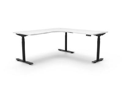 rl halo plus motorized height adjustable corner deskw1500 x w1500 x d750 / white top black satin base / without cable tray