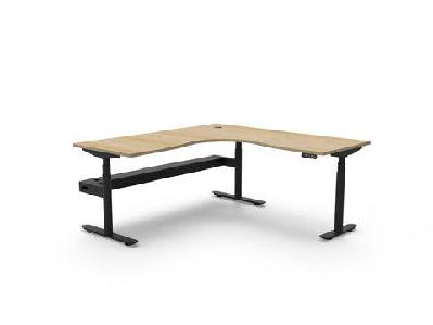 rl halo plus motorized height adjustable corner desk w1500 x w1500 x d750 / white top black satin base / without cable tray