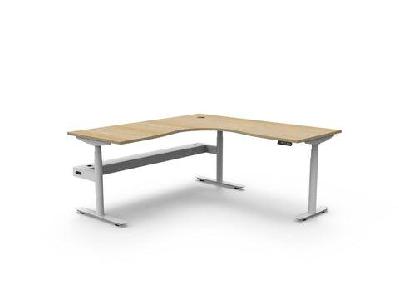 rl halo plus motorized height adjustable corner deskw1500 x w1500 x d750 / oak top white satin base / with cable tray