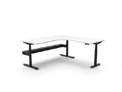 rl halo plus motorized height adjustable corner deskw1800 x w1500 x d750 / white top black satin base / with cable tray