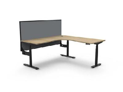 rl halo plus motorized height adjustable corner workstation with shush30 screen1500w x 1500w / natural oak top black satin based / without cable tray