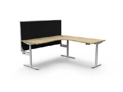rl halo plus motorized height adjustable corner workstation with shush30 screen1500w x 1500w / natural oak top white satin base / without cable tray