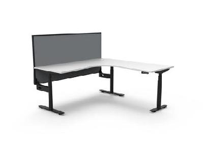 rl halo plus motorized height adjustable corner workstation with shush30 screen1800w x 1800w / natural white top black satin base / without cable tray
