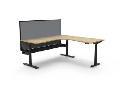 rl halo plus motorized height adjustable corner workstation with shush30 screen 1800w x 1500w / natural oak top white satin base / with cable tray