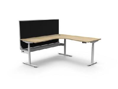 rl halo plus motorized height adjustable corner workstation with shush30 screen1500w x 1500w / natural oak top white satin base / with cable tray