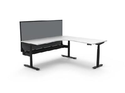 rl halo plus motorized height adjustable corner workstation with shush30 screen1800w x 1800w / natural white top black satin base / with cable tray
