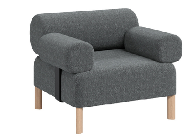 dd cailloux fabric upholstered single seater breakout sofa with armrestsmid grey