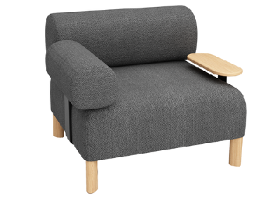 dd cailloux fabric single seater breakout sofa with 1 armrest and 1 side tablemid grey