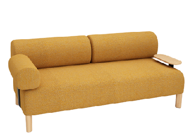 dd cailloux 2 seater fabric breakout sofa with armrest and tablemustard