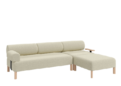 dd cailloux 3 seater l shape fabric breakout sofa with 1 armrest and 1 tablebone