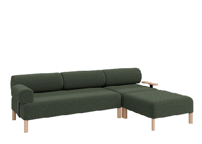 dd cailloux 3 seater l shape fabric breakout sofa with 1 armrest and 1 table green 