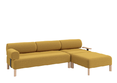 dd cailloux 3 seater l shape fabric breakout sofa with 1 armrest and 1 tablemustard