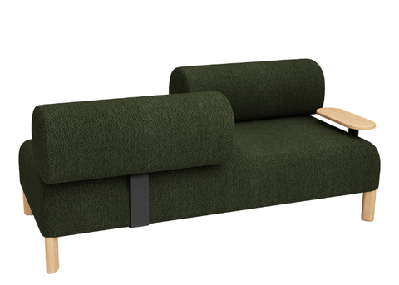 dd cailloux 2 seater fabric breakout sofa with opposite facing backrest and tablegreen