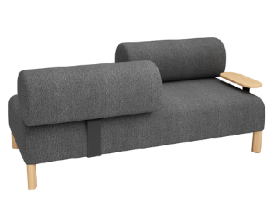 dd cailloux 2 seater fabric breakout sofa with opposite facing backrest and tablemid grey