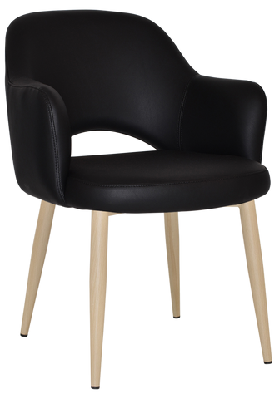 ez albury birch colour metal leg upholstered hospitality dining armchairblack vinyl