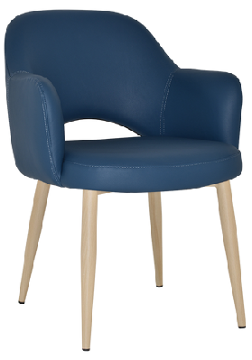 ez albury birch colour metal leg upholstered hospitality dining armchairblue vinyl