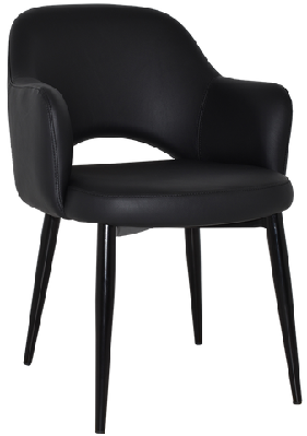 ez albury black metal leg upholstered hospitality dining armchairblack vinyl