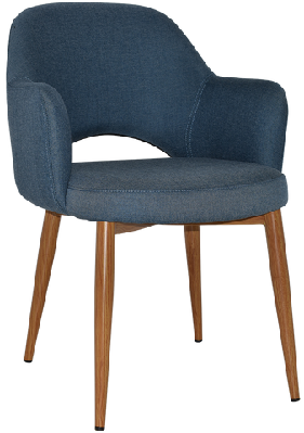 ez albury oak colour metal leg upholstered hospitality dining armchairgravity denim