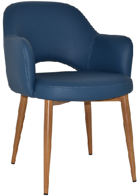 ez albury oak colour metal leg upholstered hospitality dining armchairvinyl blue