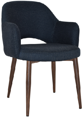 ez albury walnut colour metal leg upholstered hospitality dining armchairgravity navy