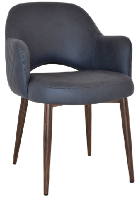 ez albury walnut colour metal leg upholstered hospitality dining armchairpelle benito navy