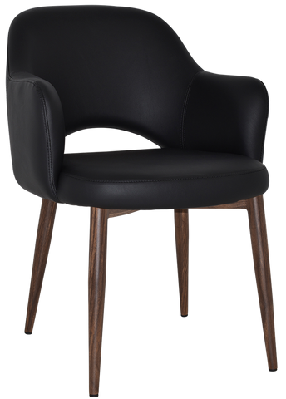 ez albury walnut colour metal leg upholstered hospitality dining armchairvinyl black