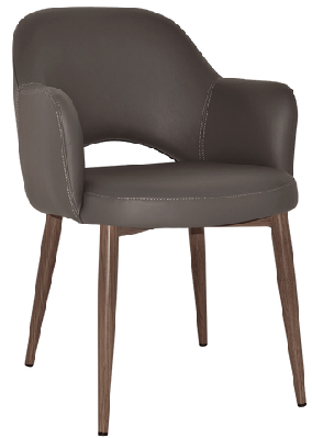 ez albury walnut colour metal leg upholstered hospitality dining armchairvinyl charcoal