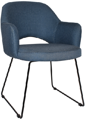 ez albury black metal sled base upholstered hospitality dining armchairgravity denim