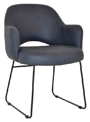 ez albury black metal sled base upholstered hospitality dining armchairpelle/ benito navy