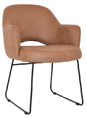ez albury black metal sled base upholstered hospitality dining armchairpelle/ benito tan