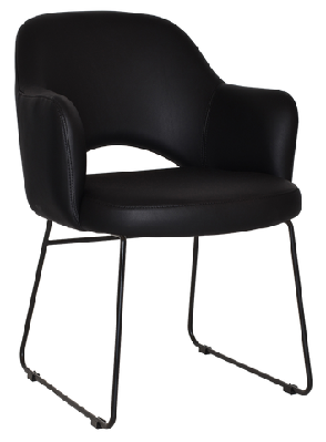 ez albury black metal sled base upholstered hospitality dining armchairblack vinyl