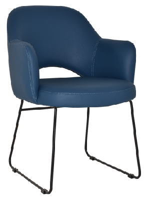 ez albury black metal sled base upholstered hospitality dining armchairblue vinyl