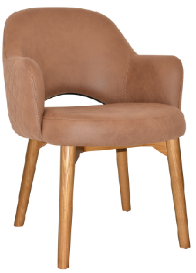 ez albury solid timber oak stained upholstered hospitality dining armchairpelle/ benito tan