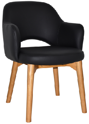 ez albury solid timber oak stained upholstered hospitality dining armchairblack vinyl