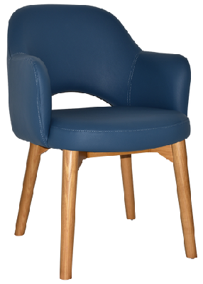 ez albury solid timber oak stained upholstered hospitality dining armchairblue vinyl