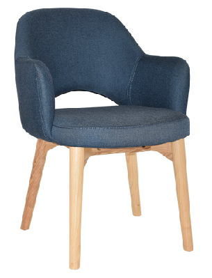 ez albury solid timber natural stained upholstered hospitality dining armchairgravity denim