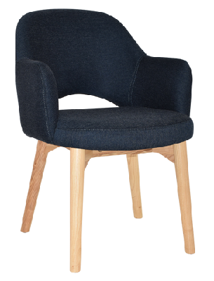 ez albury solid timber natural stained upholstered hospitality dining armchairgravity navy