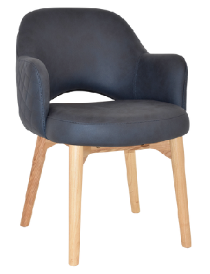ez albury solid timber natural stained upholstered hospitality dining armchairpelle/ benito navy