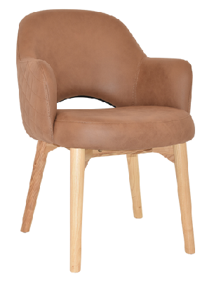 ez albury solid timber natural stained upholstered hospitality dining armchairpelle/ benito tan