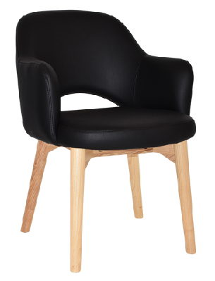ez albury solid timber natural stained upholstered hospitality dining armchairblack vinyl