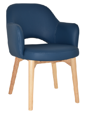 ez albury solid timber natural stained upholstered hospitality dining armchairblue vinyl