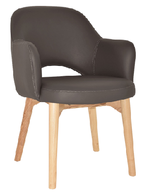 ez albury solid timber natural stained upholstered hospitality dining armchaircharcoal vinyl