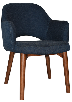 ez albury solid timber walnut stained upholstered hospitality dining armchairgravity navy