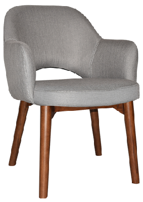 ez albury solid timber walnut stained upholstered hospitality dining armchairgravity steel