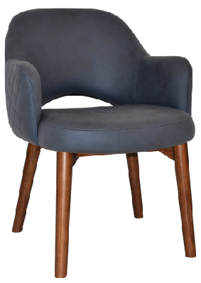 ez albury solid timber walnut stained upholstered hospitality dining armchairpelle/ benito navy