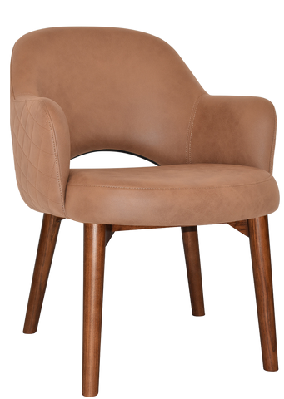 ez albury solid timber walnut stained upholstered hospitality dining armchairpelle/ benito tan