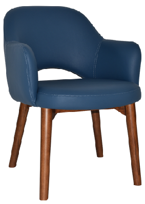 ez albury solid timber walnut stained upholstered hospitality dining armchairblue vinyl