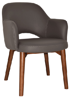 ez albury solid timber walnut stained upholstered hospitality dining armchaircharcoal vinyl