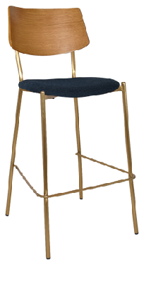 ez texas brass leg barstool with light oak veneer backnavy fabric