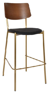 ez texas brass leg barstool with light walnut veneer backblack vinyl